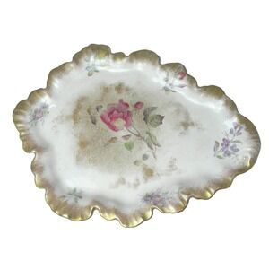 Antique Devon Roses Hand Painted‎ Porcelain Trinket Tray Cheese Plate Stamped